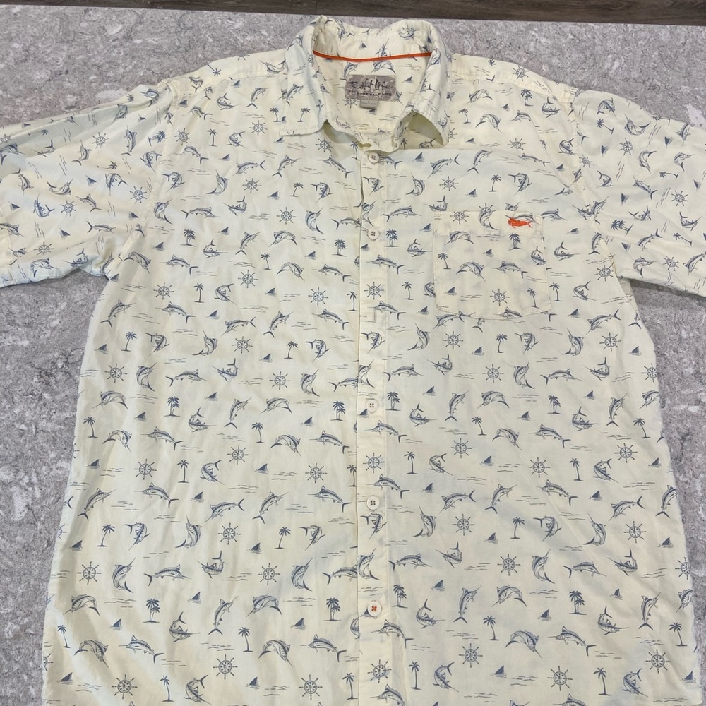 Salt Life Cream and Blue Nautical Print Shirt